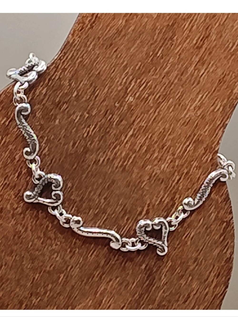 Brighton Tuscan Bracelet Open Heart Etched Scroll Links Silver Plated Dainty Y2K